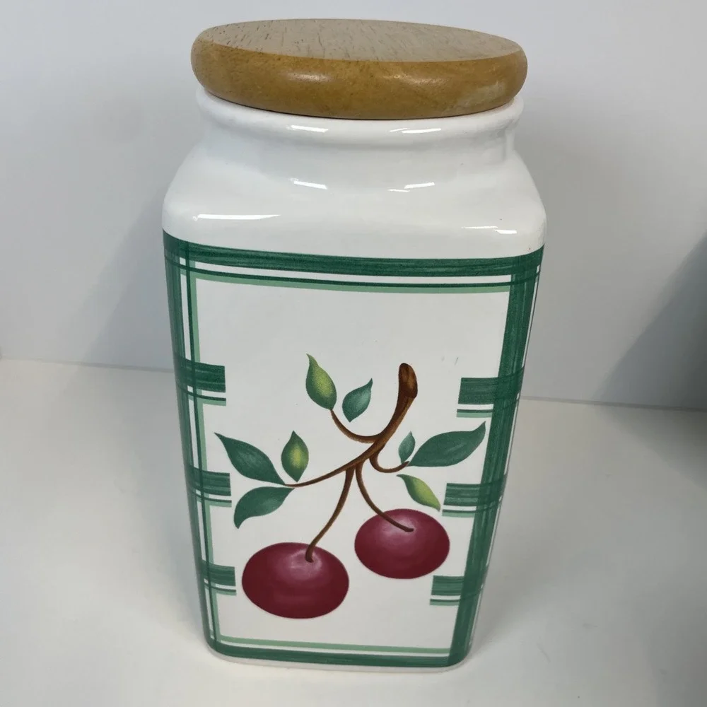 LILLIAN VERNON Fruit Canister Set 4 With Lids Grapes Cherries Lemon Strawberry